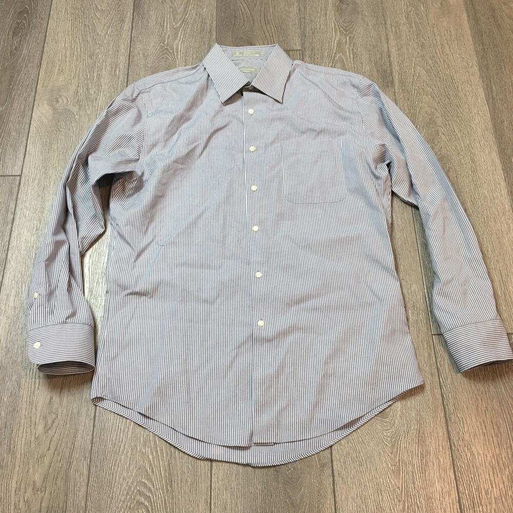 Nordstrom Trim Fit Wrinkle-Free 100% cotton Blue White Stripes